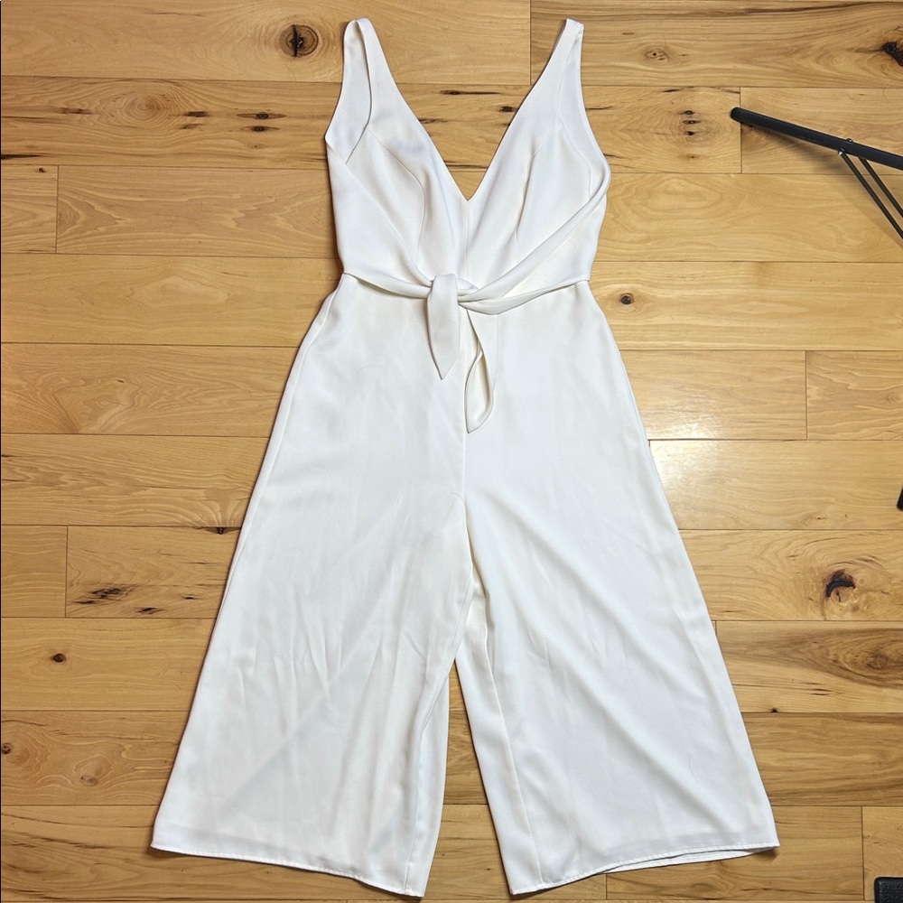 Amanda Uprichard Cream Tie-Front Wide Legged Jumpsuit | Size Medium